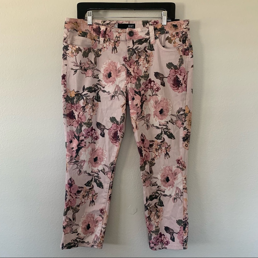 Kut from the Kloth Connie Pink Floral Crop Skinny Jeans - Picture 3 of 12